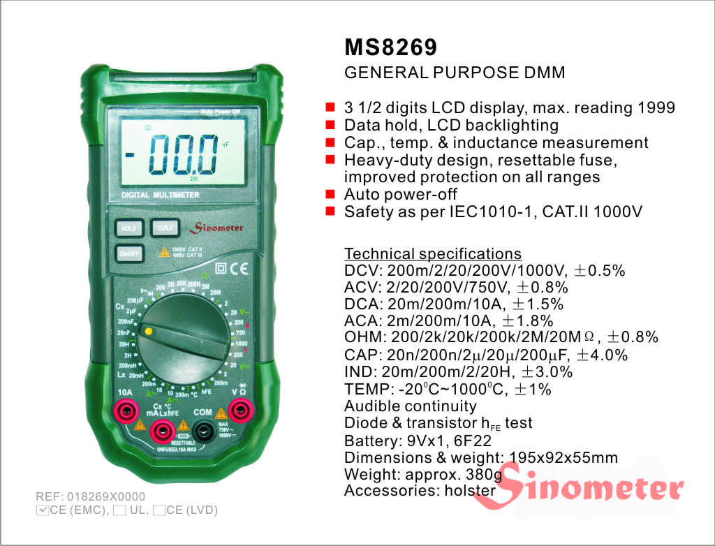 MS8269 Multimeter Sinometer LCR Multimeter DCV/ACV/DCA/ACA/OHM/CAP/  IND/TEMP Sinometer, Mastech ab 29.9 EUR - Radiomag GmbH