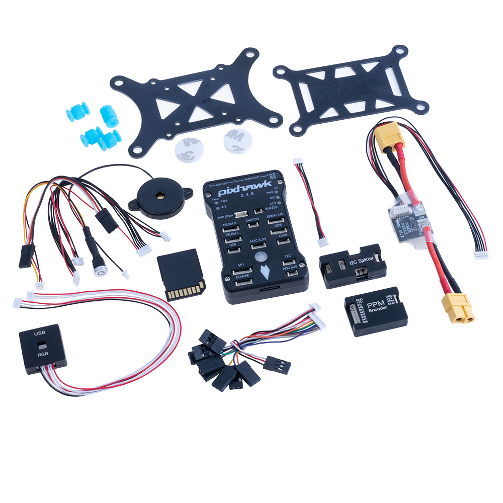 Pixhawk 2.4.8 FC+Buzzer+ Safety Switch+Power Module+PPM+I2C+Shock Absorber Board+SD Card+Neo-M8N GPS+GPS Holder+ OSD OLED Display +DF13 4/5/6 Pin Cable+RGB module