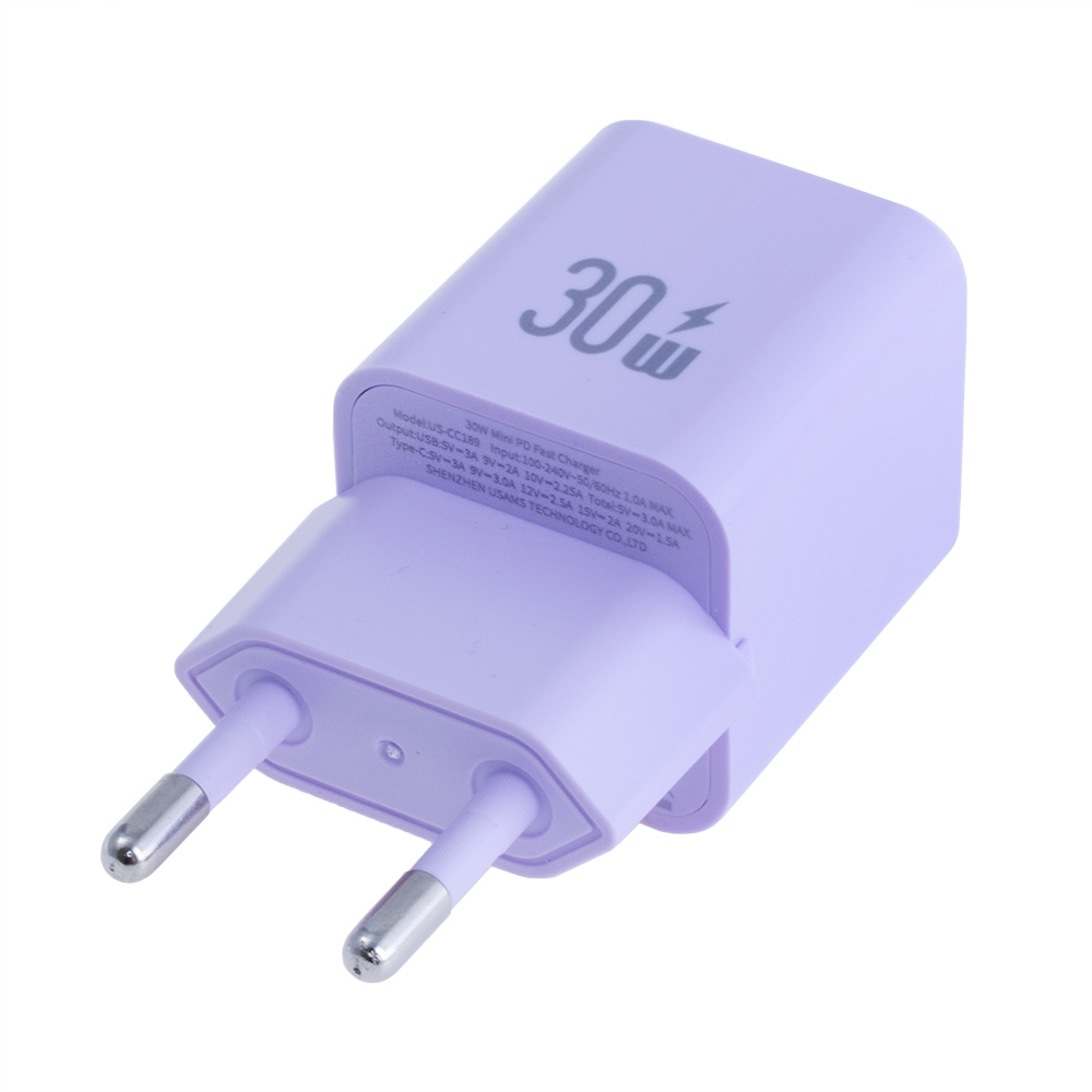 Зарядний пристрій US-CC189 PD30W+QC3.0 A+C Dual-port Fast Charger (purple, EU)