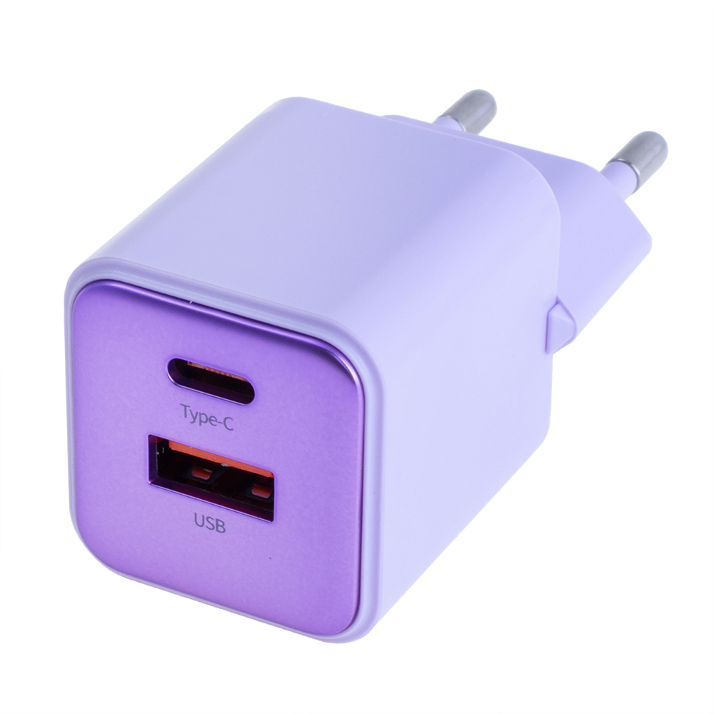 Зарядний пристрій US-CC189 PD30W+QC3.0 A+C Dual-port Fast Charger (purple, EU)